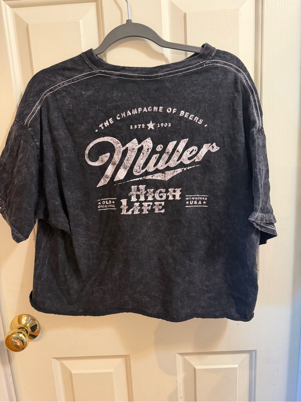 Miller High Life Black Washed Crop Tee XL - Picture 3 of 5